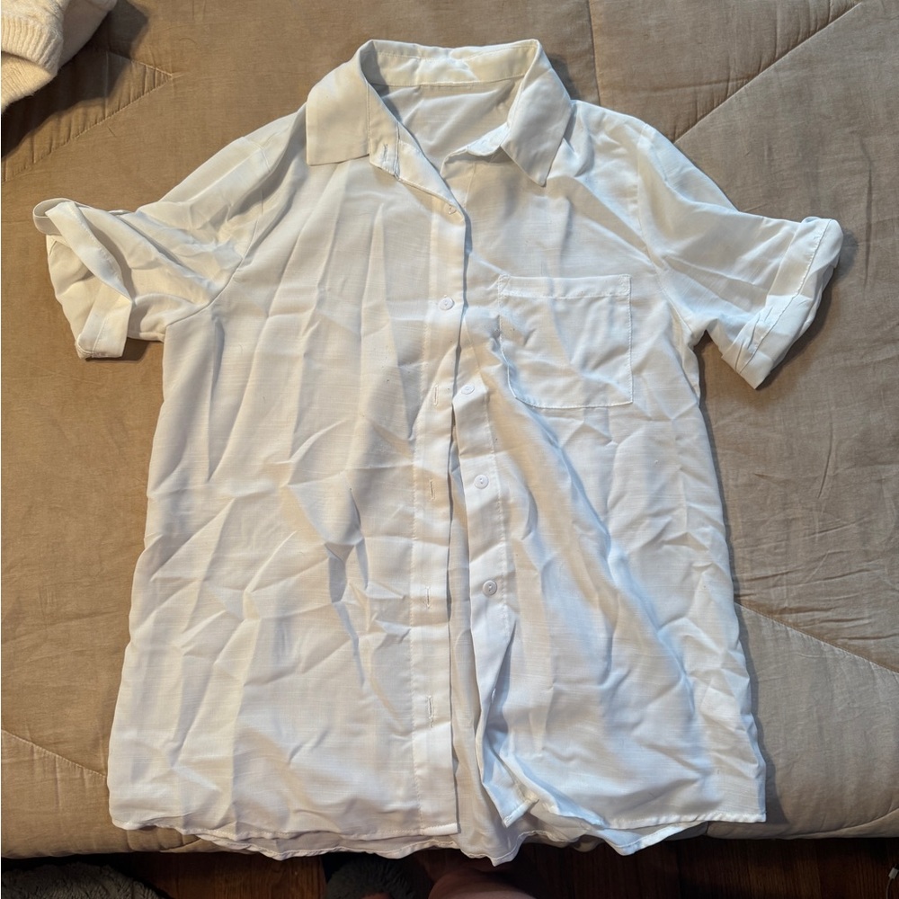 White Short Sleeve Button-Up Shirt